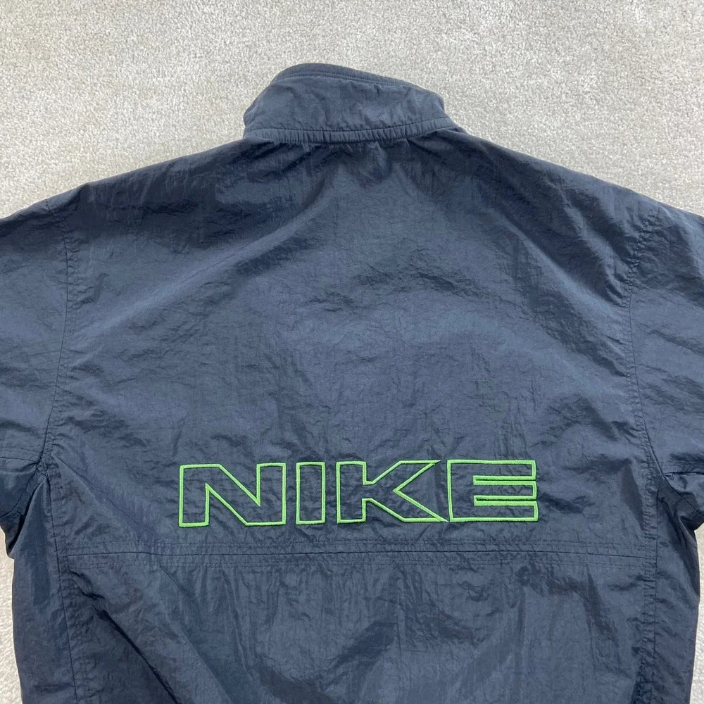 Vintage 90's Nike Windbreaker Pullover Men M Black Green Half Zip Spell Out